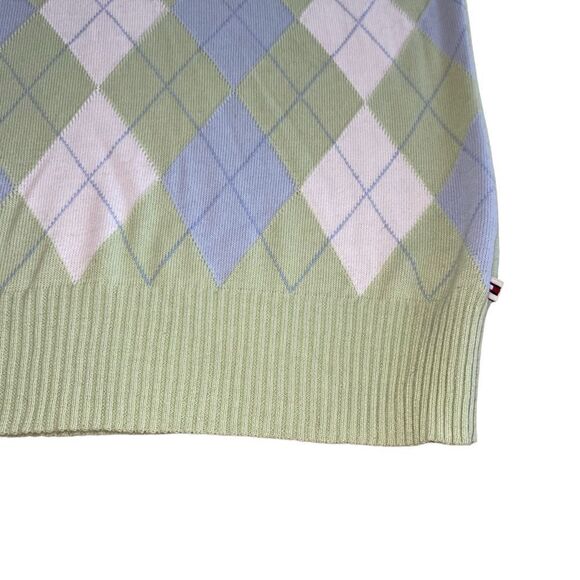 EUC Tommy Hilfiger Green and Blue Argyle Short Sleeve Sweater - Picture 6 of 11
